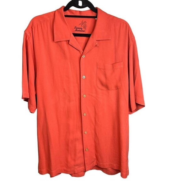 Tommy Bahama Mens Coral Silk Hawaiian Button Down Short Sleeve Shirt‎ Size Large - Picture 1 of 8
